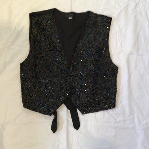 Serious Fun Sequined/Beaded Snap Button Front Vest Size M